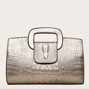 Sexy Metallic Champagne Faux Croc Crocodile Handb… - image 1